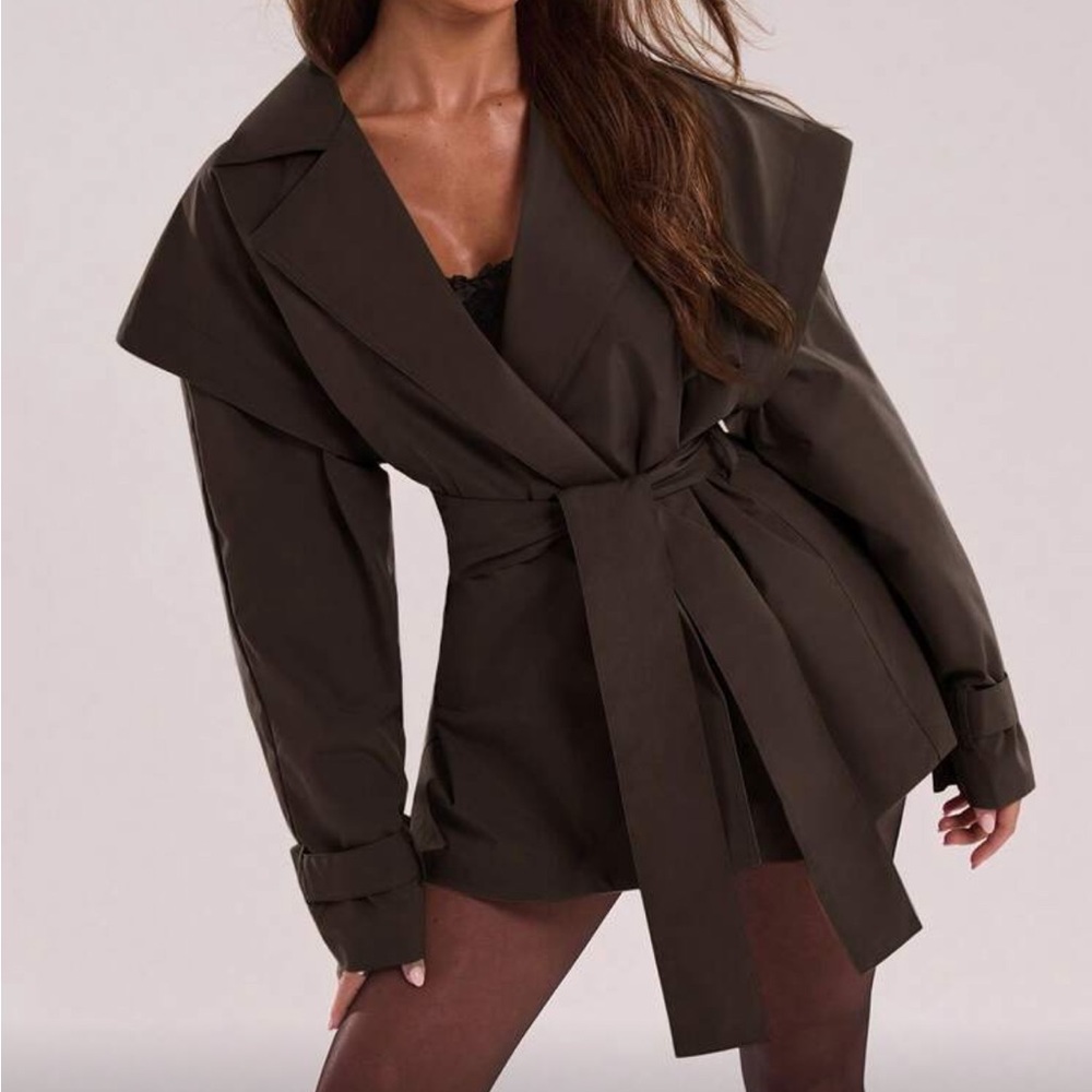 Dark brown trench coat belted jacket - Picture 4 of 8